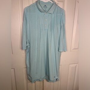 Peter Millar Seaside Wash Cotton Blue‎ & White Striped Short Sleeve Polo Mens XL